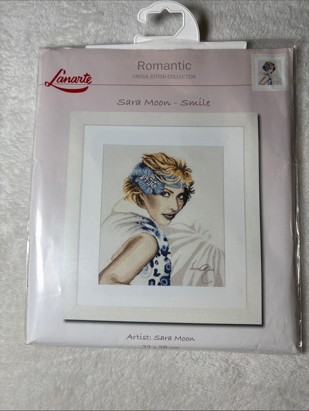 'Sara Moon - Smile' Cross Stitch Kit - Blue & Cream